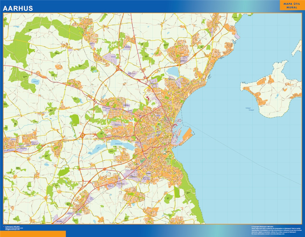 Aarhus map Denmark | Køb store vægkort af verden