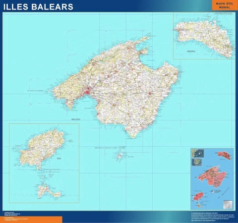 Fysisk kort over Balearerne – Spanien